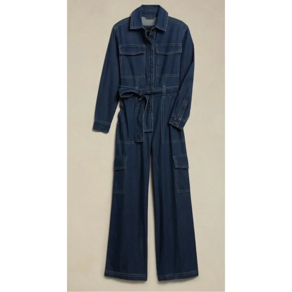 SOLD Banana Republic Saldo Utility Chambray Denim Jumpsuit NWT Size Large - Picture 5 of 17